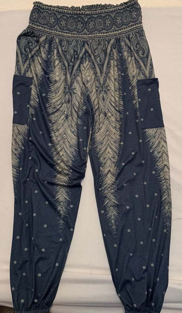 CANXIZHA Peacock Paisley Print Harem Yoga Pants Size XL